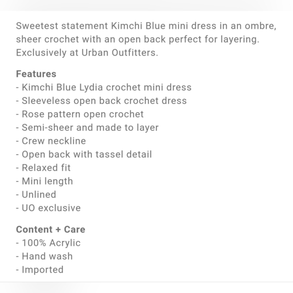 Kimchi Blue Lydia Ombre Sheer Crochet Mini Dress, Open Back, Pink Rose Combo, XS - Picture 6 of 13